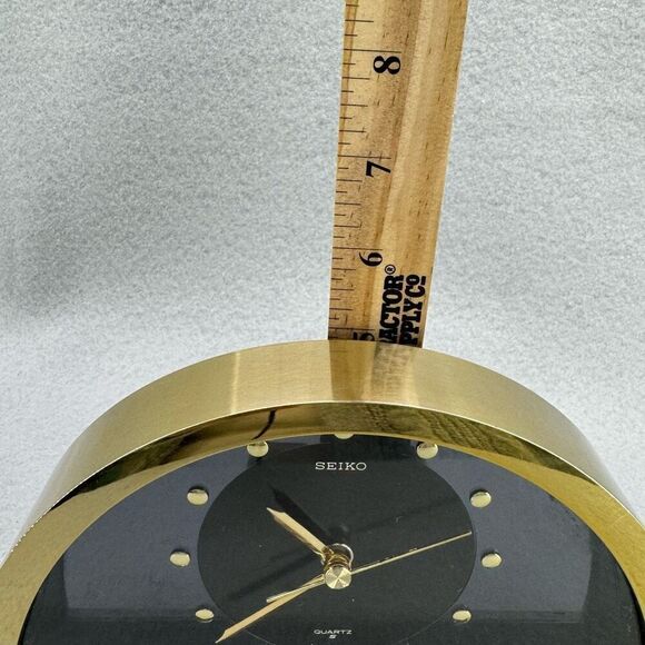 Seiko Quartz Half Moon Gold Tone Black Dial Mantle Clock - Picture 8 of 11